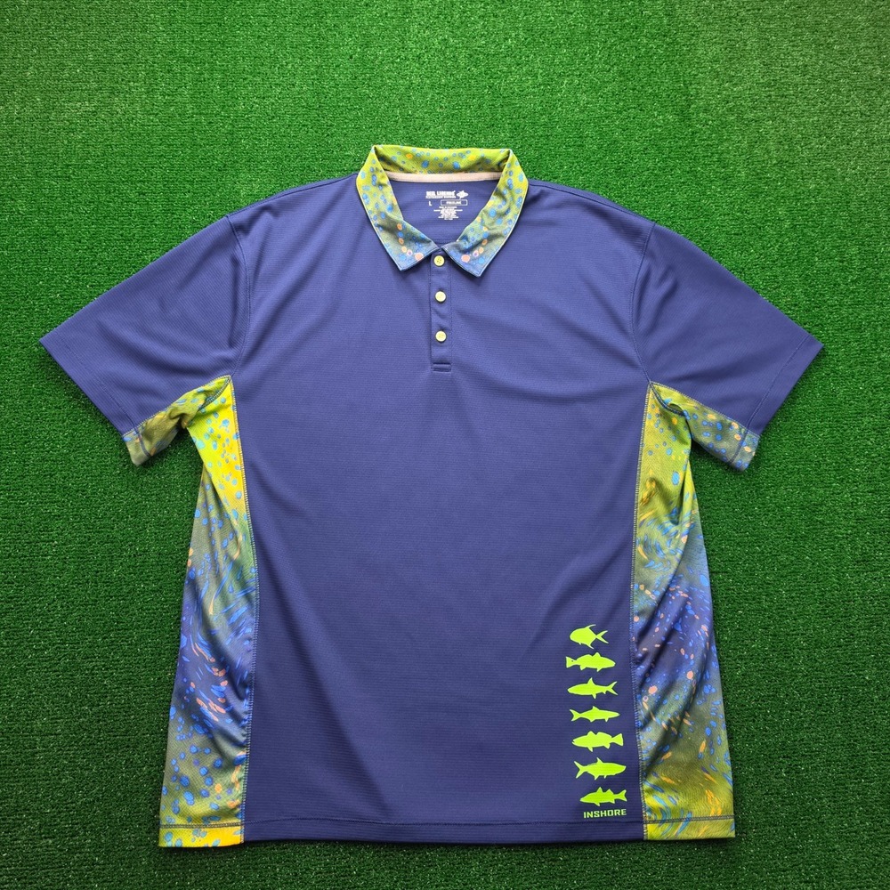 Reel Legends Freeline Performance Fishing Polo Shirt Mens Large Blue Outdoors